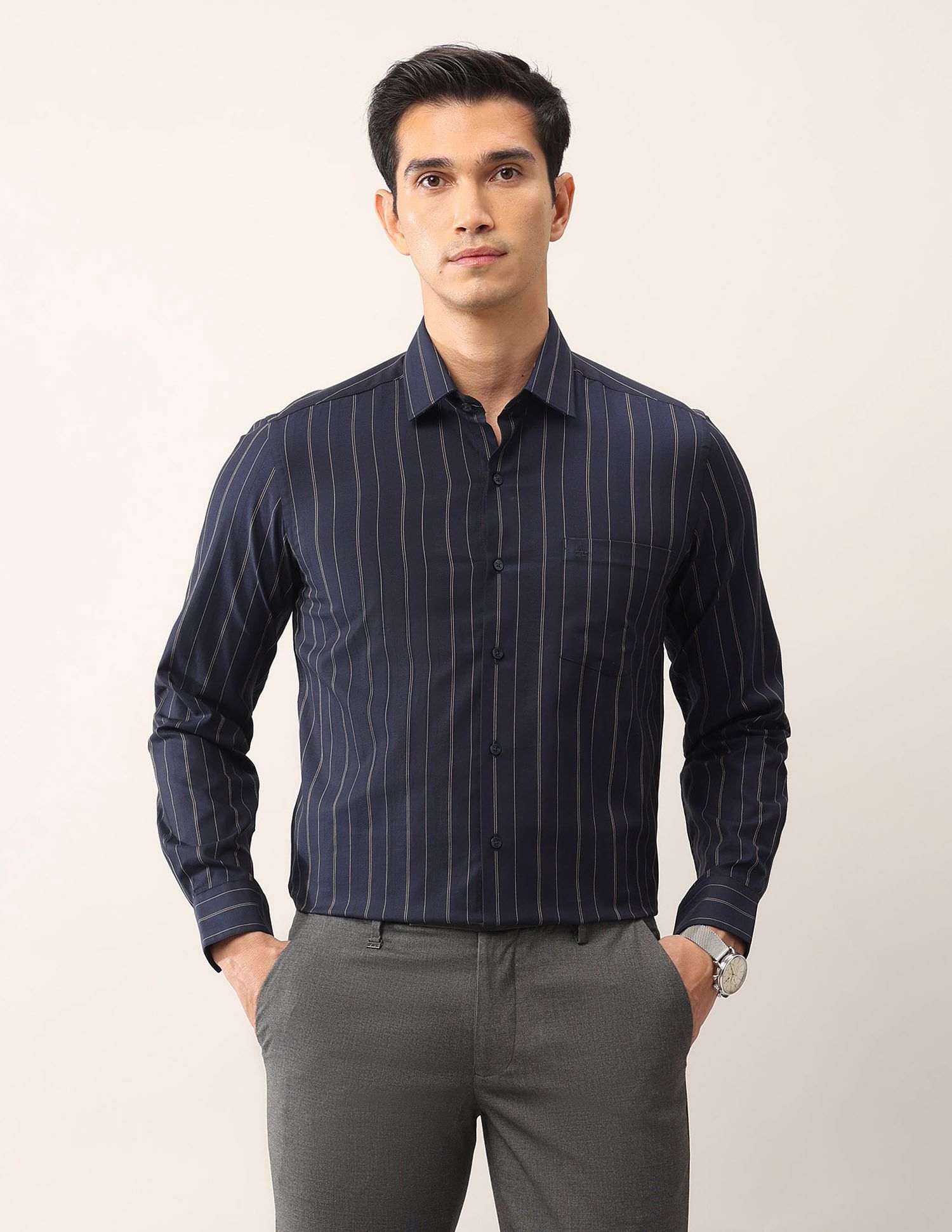 Arrow Vertical Striped Cotton Ceremonial Shirt
