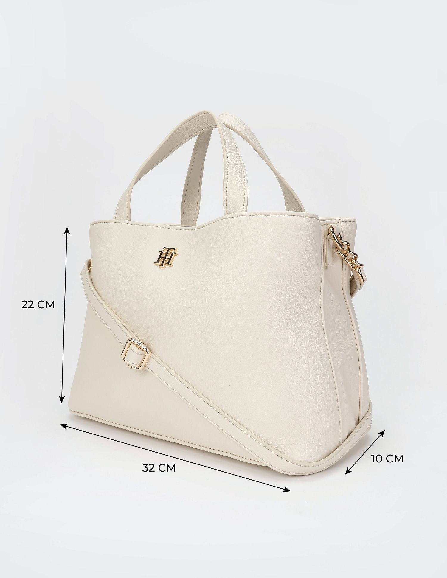 Tommy Hilfiger Solid Beige Cotton Handbags