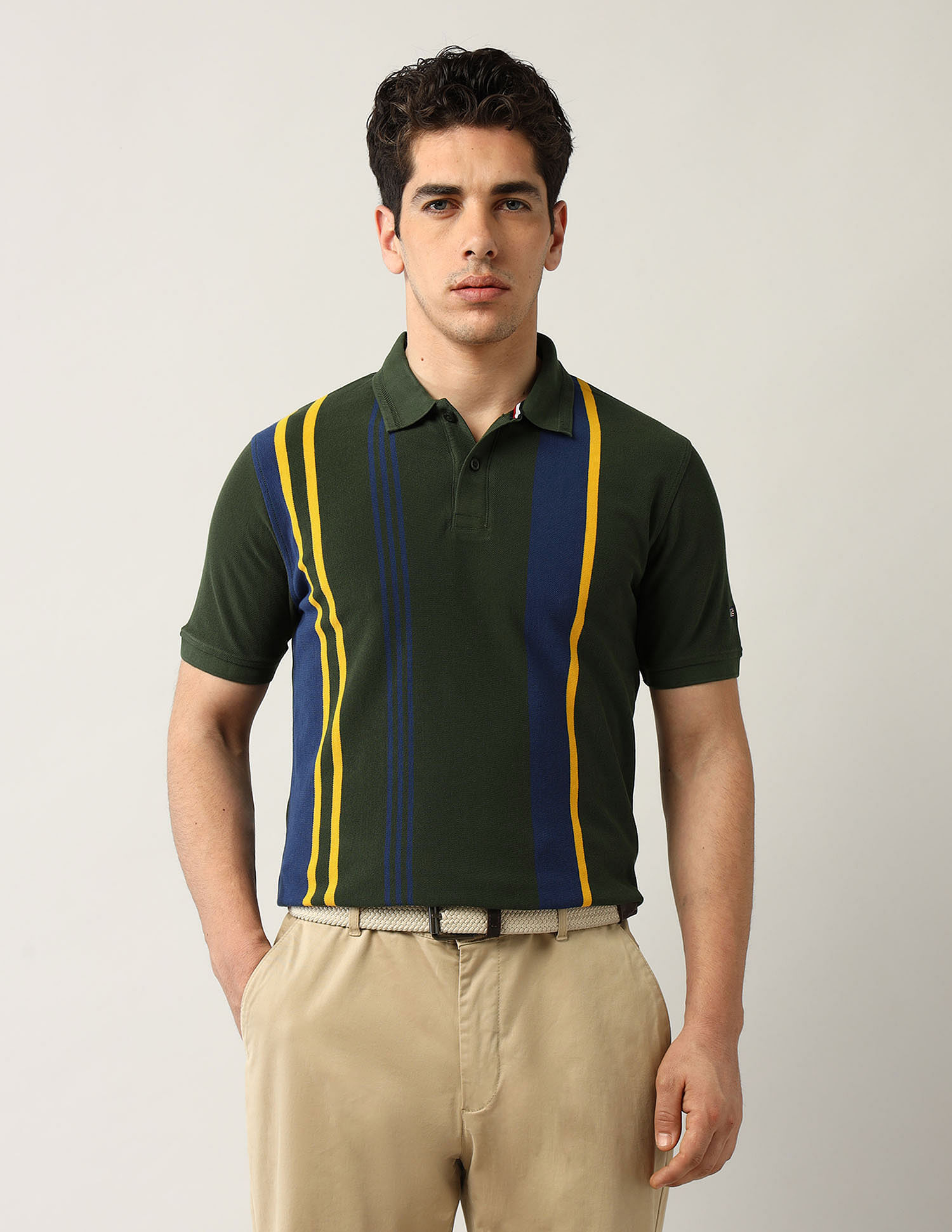 Arrow Sport Vertical Striped Pure Cotton Polo Shirt