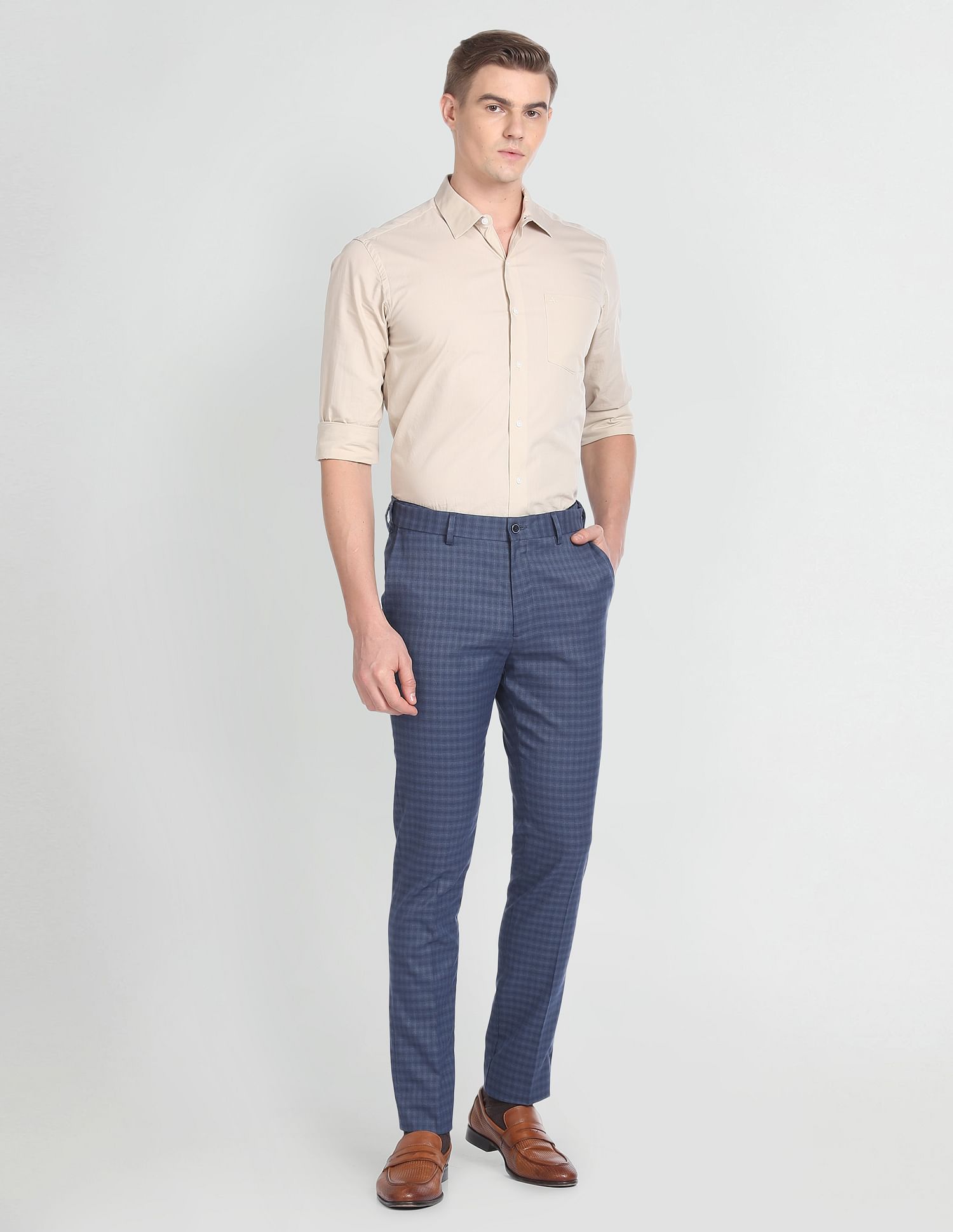 Arrow Newyork Autoflex Check Formal Trousers