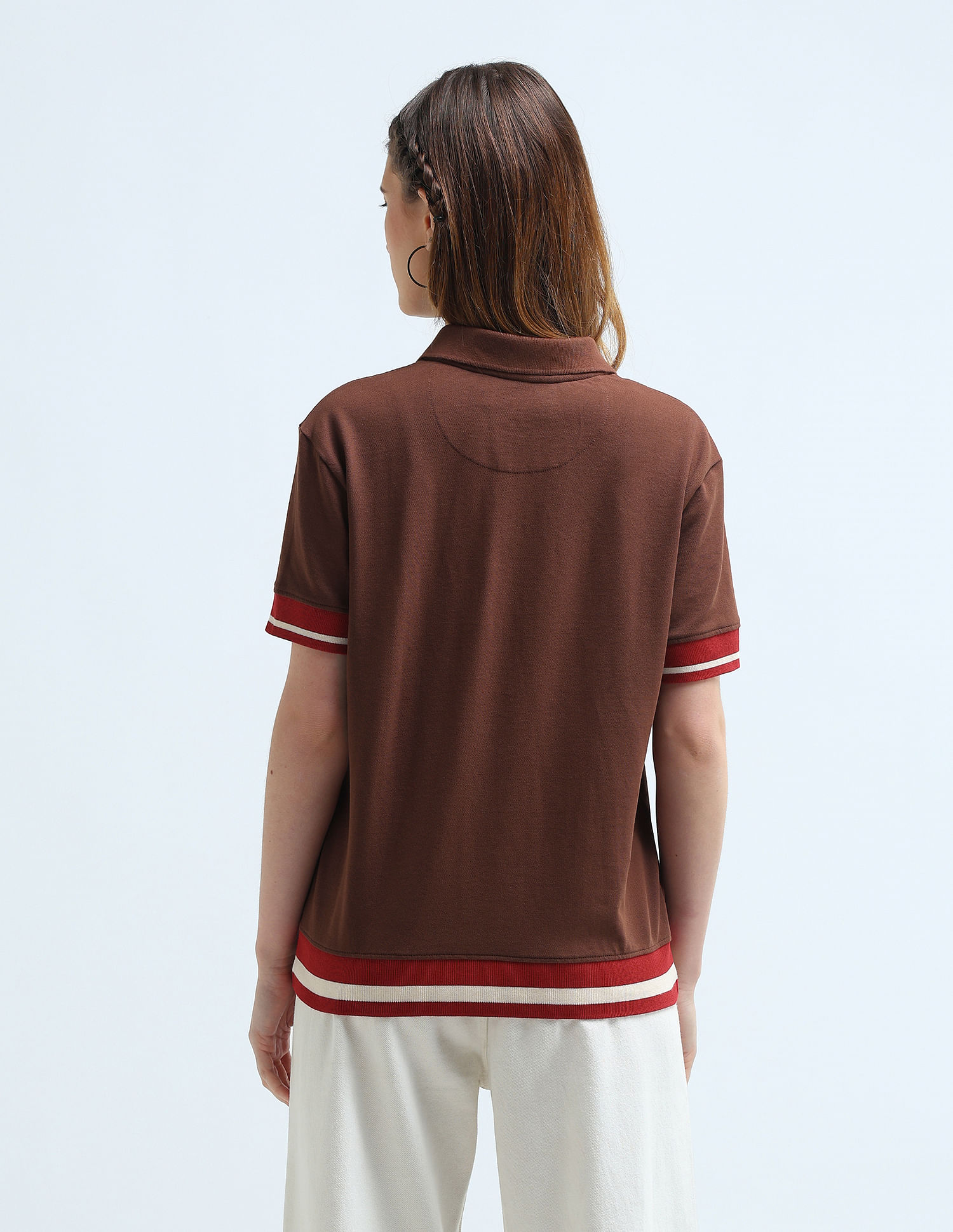 U.S. Polo Assn. Women Boxy Fit Tipped Polo Shirt