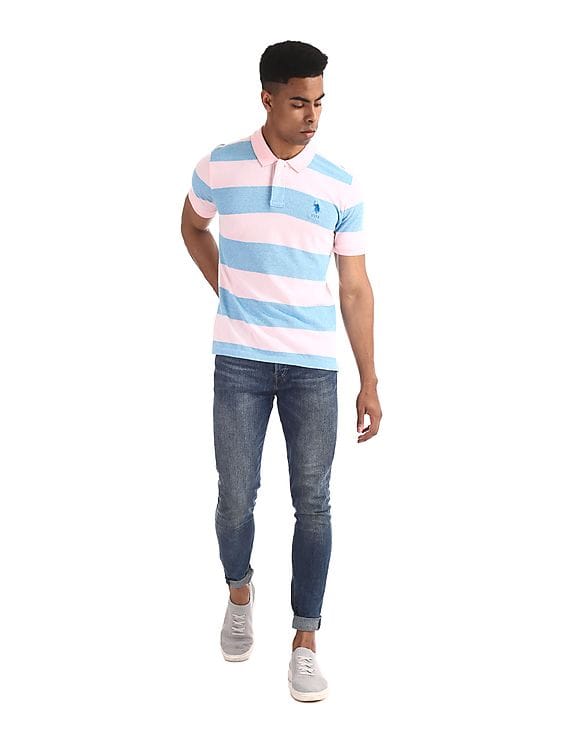 Blue Striped Pique Polo Shirt 