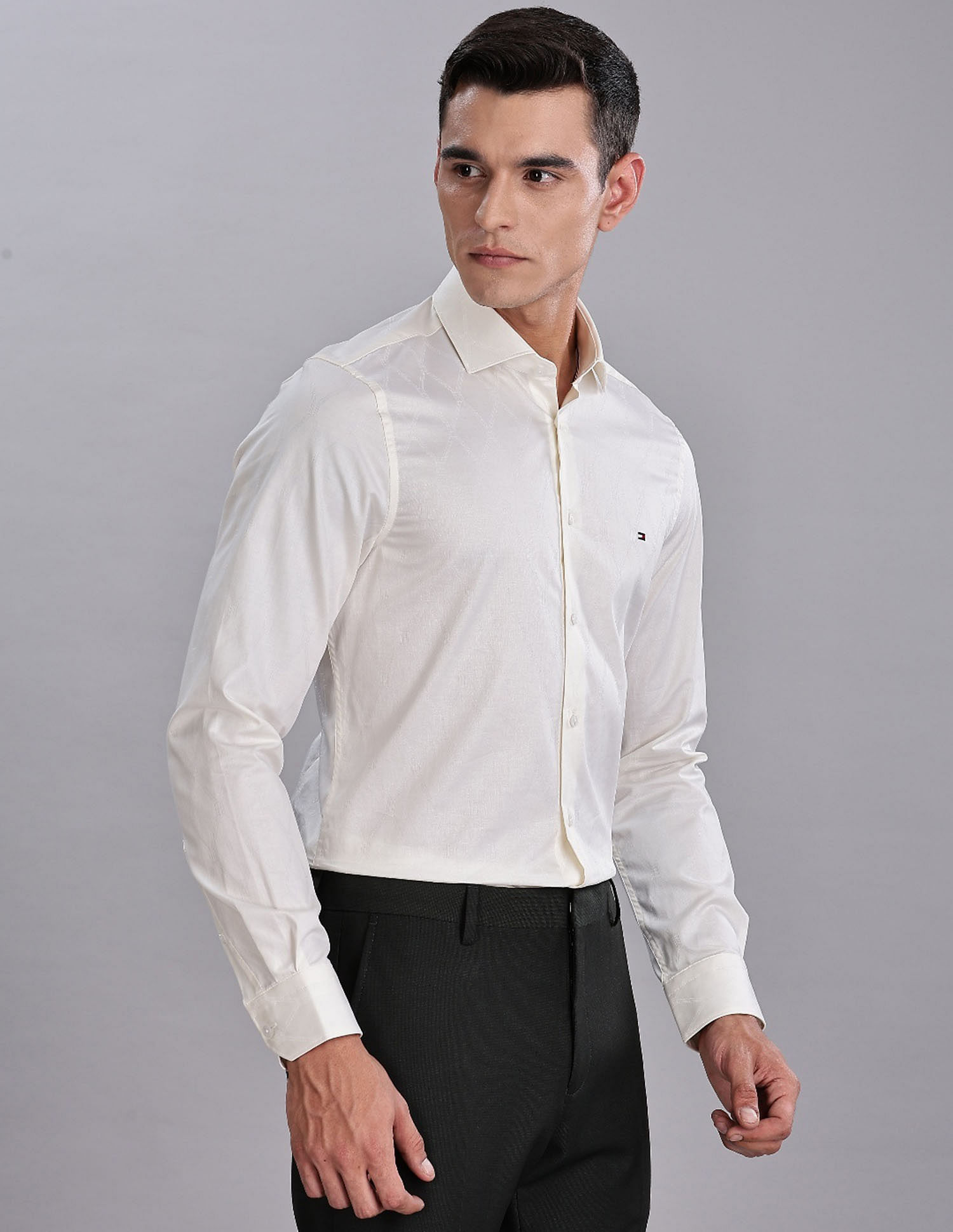 Tommy Hilfiger Self-Design Regular Fit Plain Woven Shirt