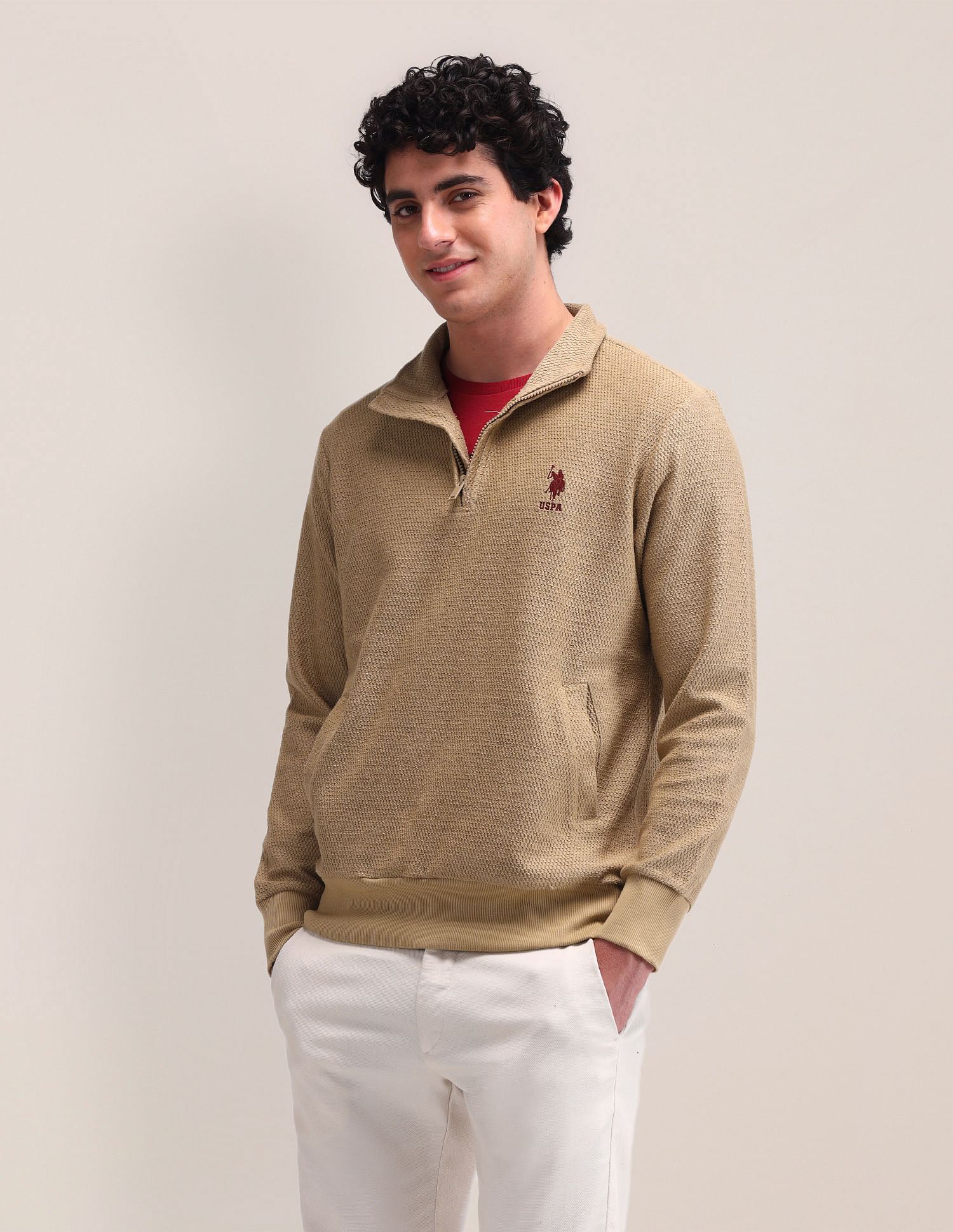 Buy U.S. Polo Assn. Textured High Neck Regular Sweatshirt