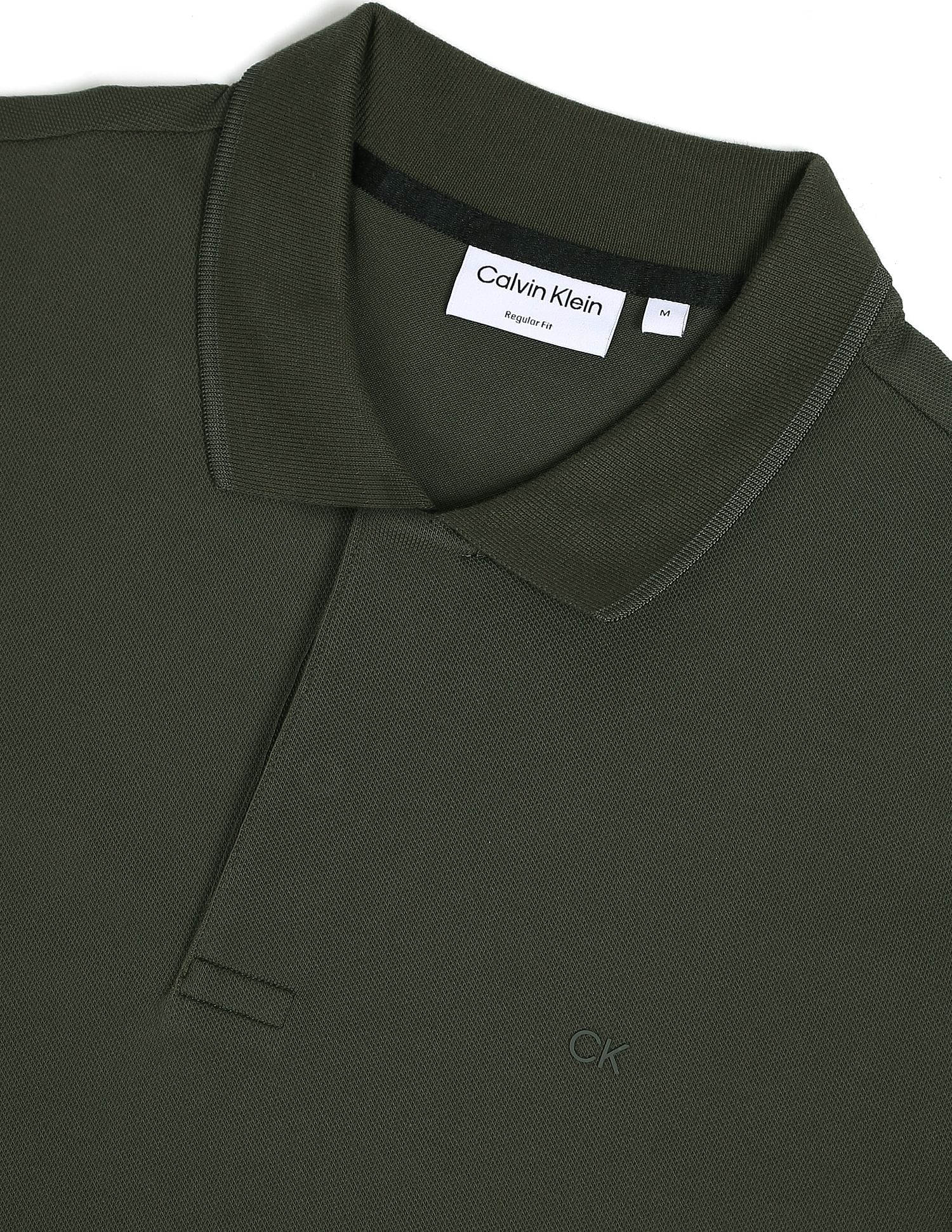 Calvin Klein Men Olive Elevated Logo Tape Solid Pique Polo Shirt