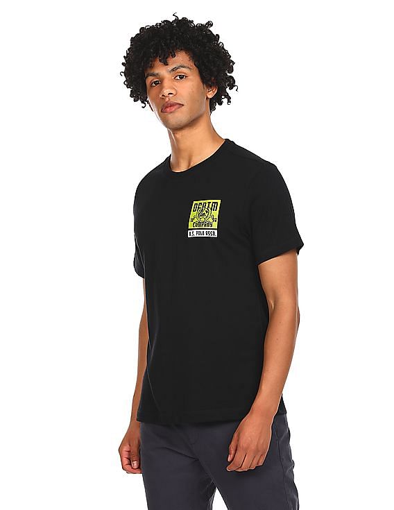 U.S. Polo Assn. Denim Co. Men Black Crew Neck Graphic Print T-Shirt