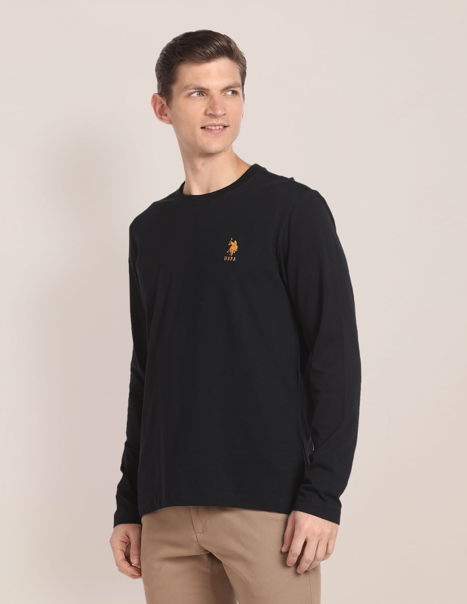 Buy U.S. Polo Assn. Men Black Crew Neck Long Sleeve T-Shirt