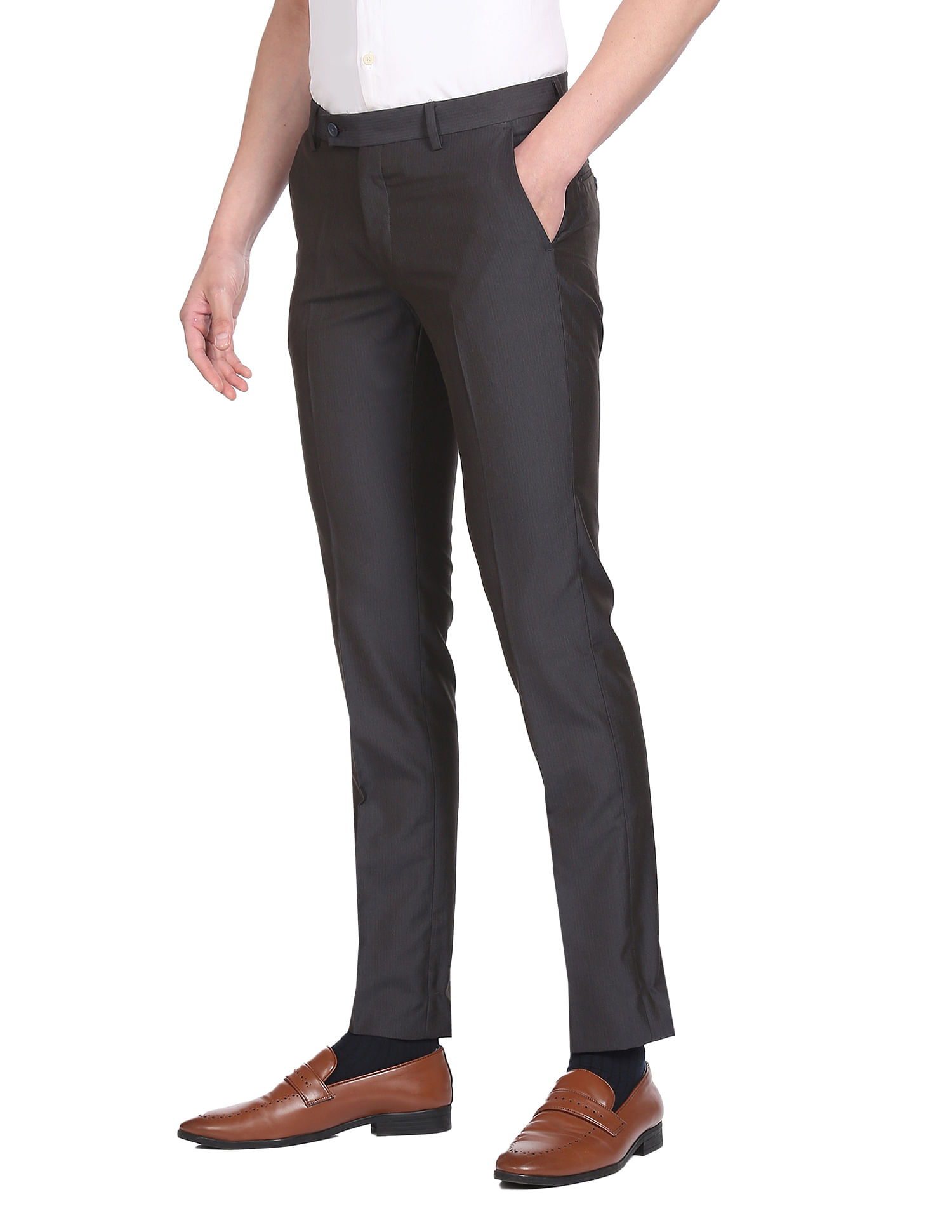 Buy Van Heusen Black Striped Formal Trousers for Women Online @ Tata CLiQ