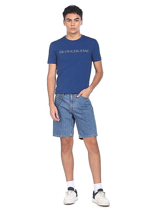 Buy Calvin Klein Men Blue Crew Neck Brand Print T-Shirt - NNNOW.com