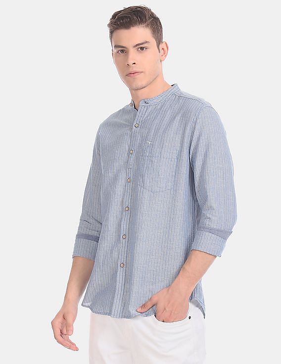 Flying Machine Vertical Stripe Cotton Linen Shirt