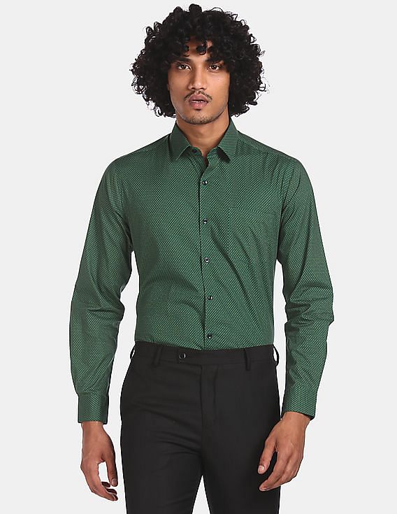 Buy Arrow Men Dark Green Slim Fit Printed Formal Shirt 