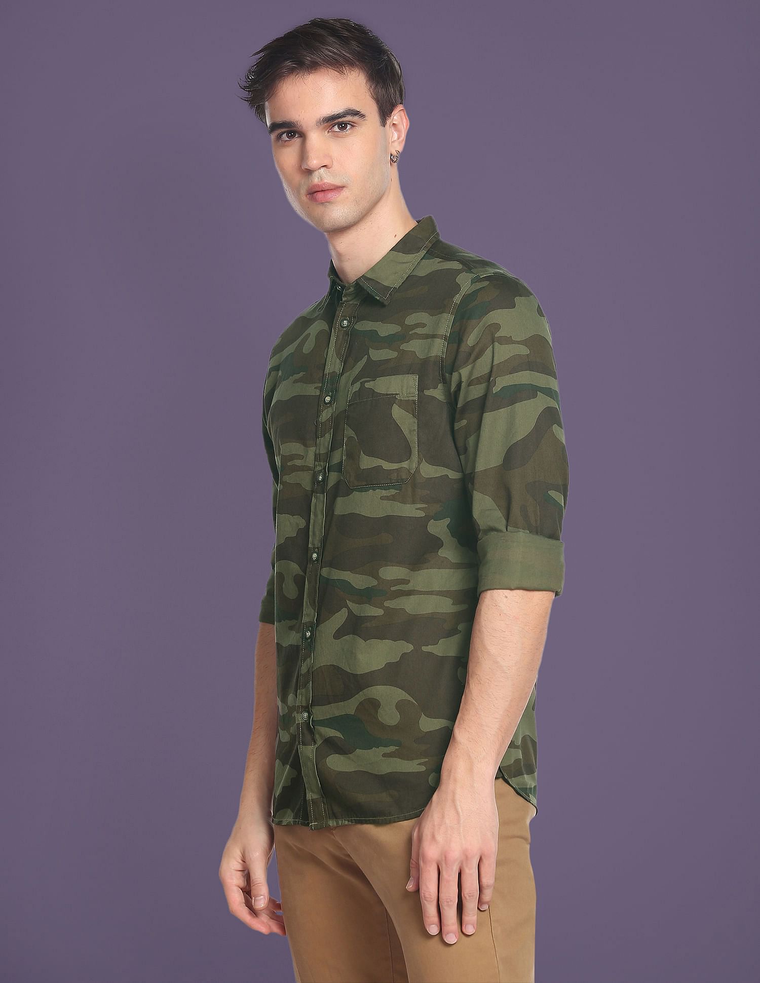 Flying Machine Camouflage Print Slim Fit Shirt