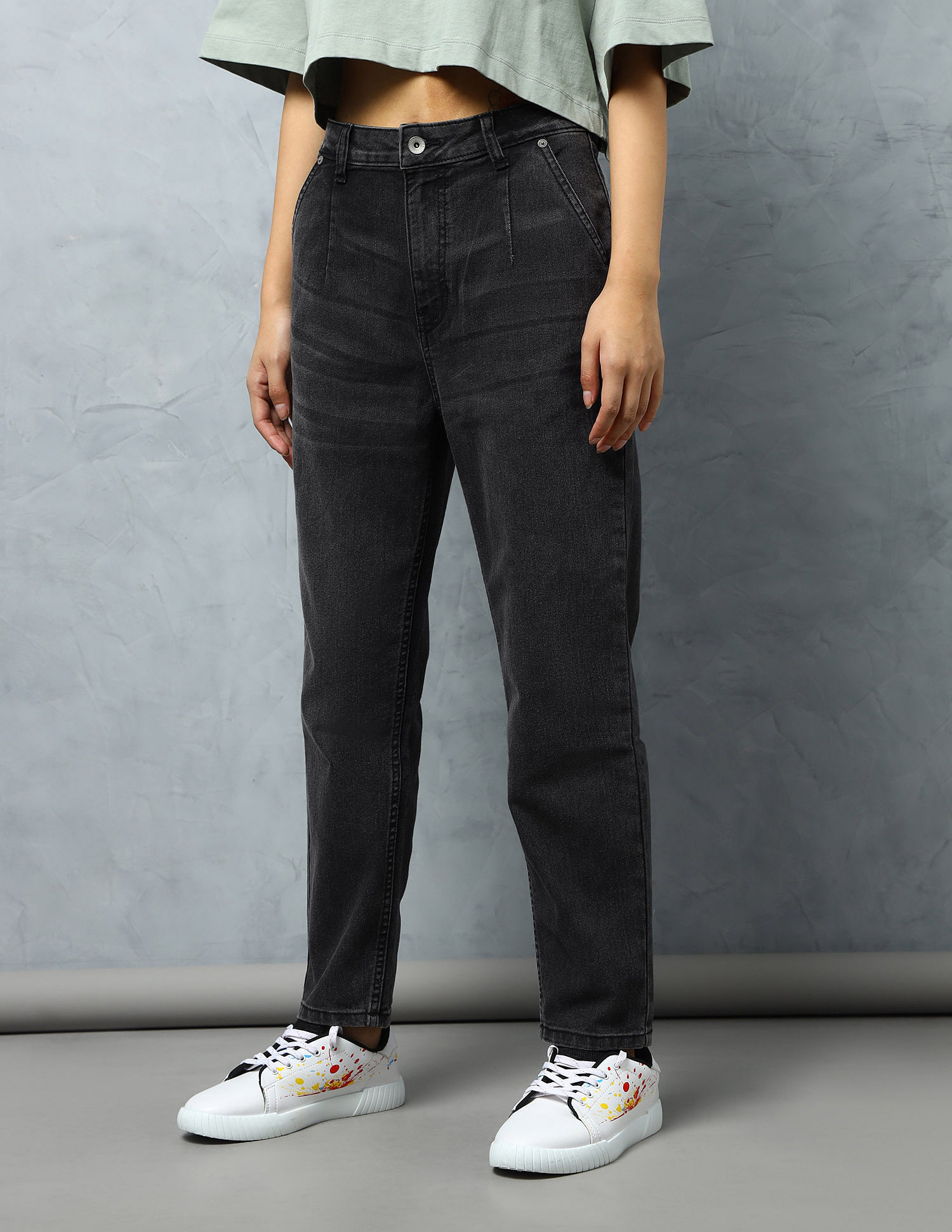 Flying Machine Women High Rise Cropped Mom Fit Jeans