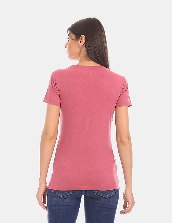 Aeropostale Women Pink Crew Neck Logo Applique Jersey T-Shirt