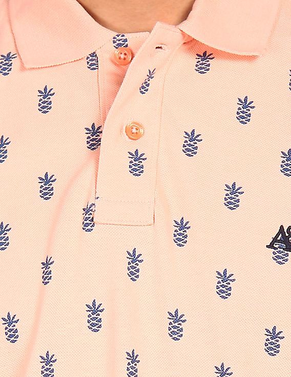 Aeropostale Men Light Pink Cotton Printed Polo Shirt