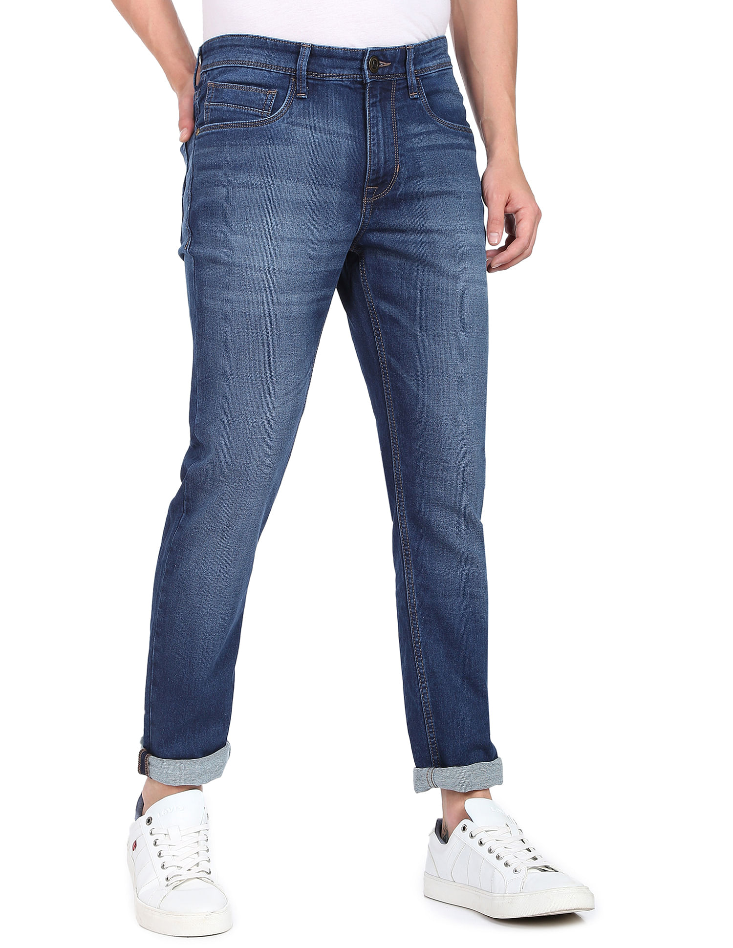 Washed Mid-Rise Slim Fit Jeans