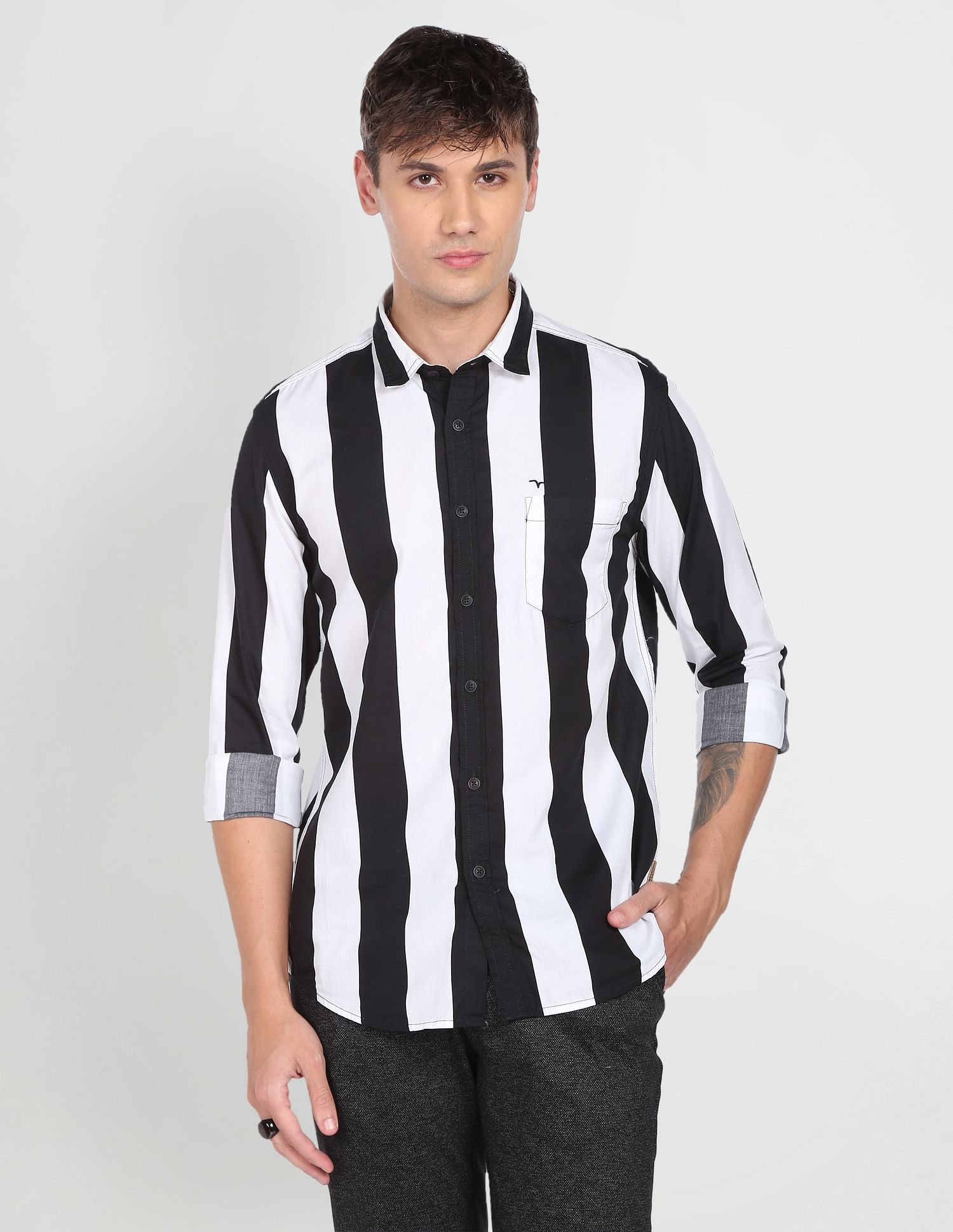 Flying Machine Vertical Stripe Cotton Shirt