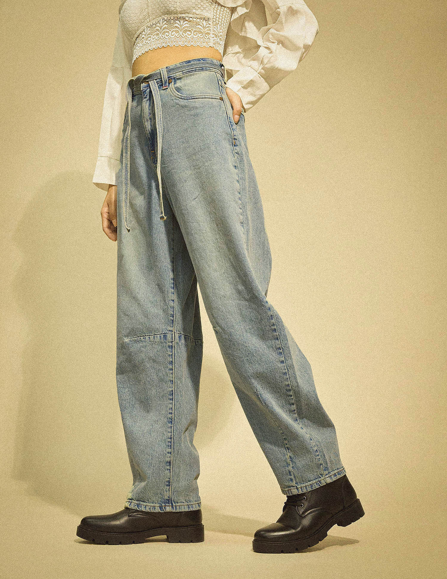 Flying Machine Women K-Street X Baggy Balloon Fit Belt Tie Up Jeans
