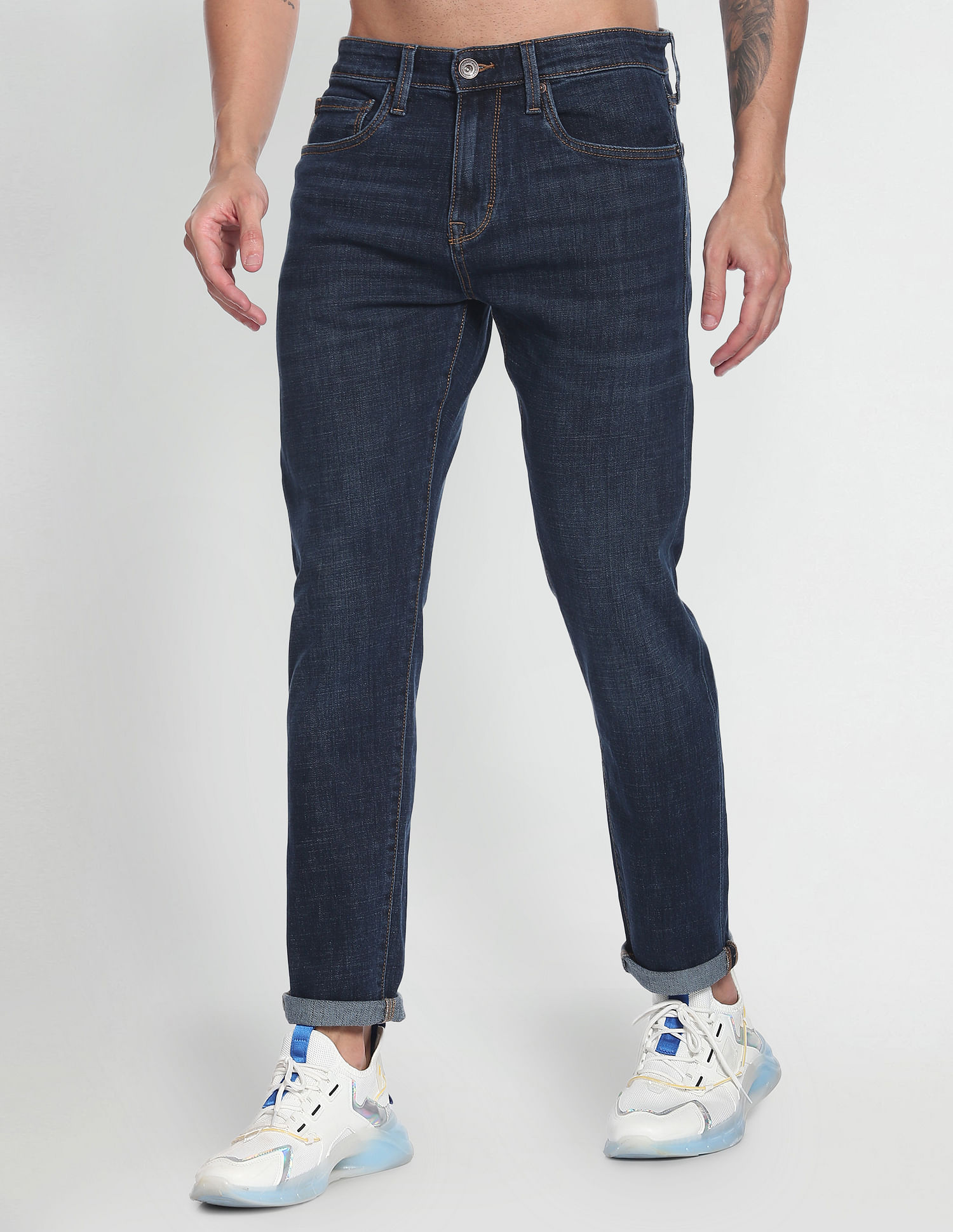 Flying Machine Slash Slim Tapered Fit Rinsed Jeans