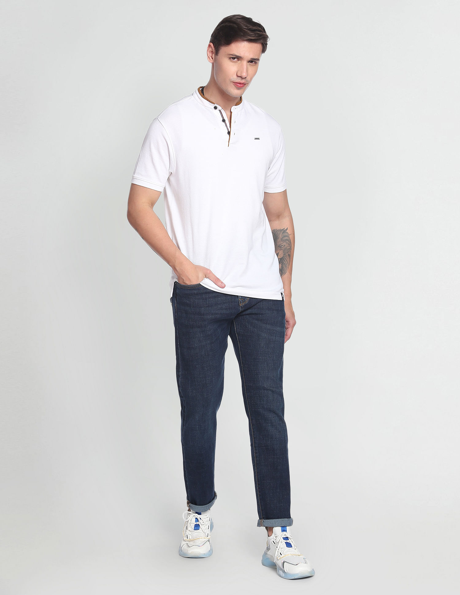 Flying Machine Slash Slim Tapered Fit Rinsed Jeans