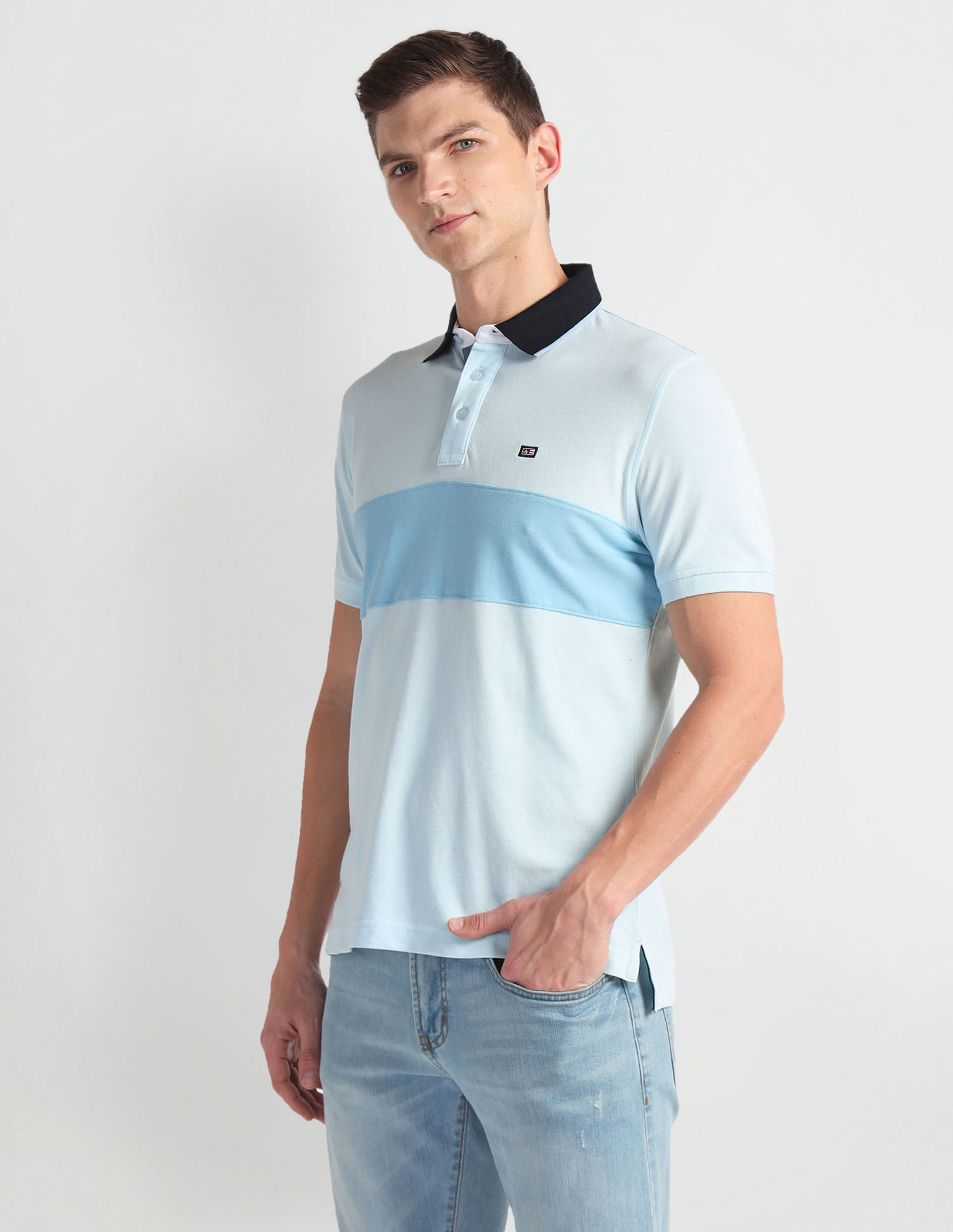 Arrow Sports Colour Block Contrast Collar Polo Shirt
