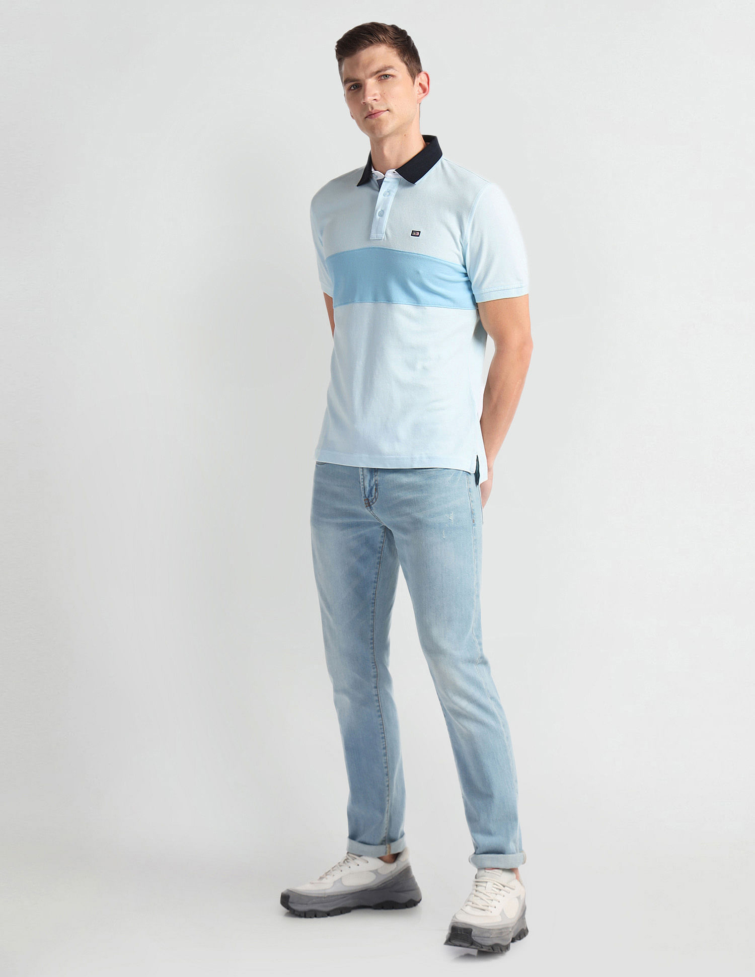 Arrow Sports Colour Block Contrast Collar Polo Shirt