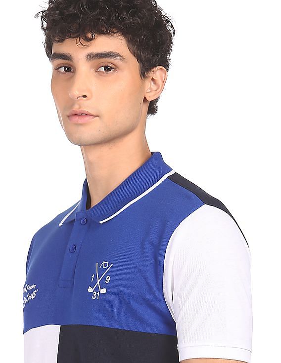 AD by Arvind Cotton Panelled Colour Block Polo Shirt