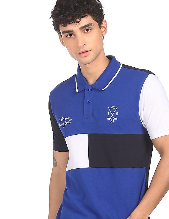 AD by Arvind Cotton Panelled Colour Block Polo Shirt