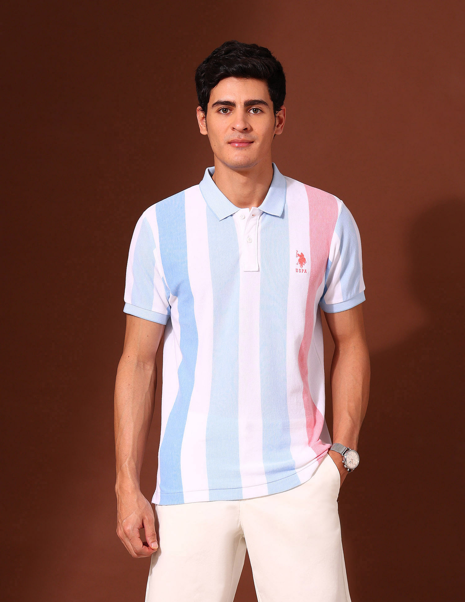 U.S. Polo Assn. Vertical Striped Working Holiday Polo Shirt