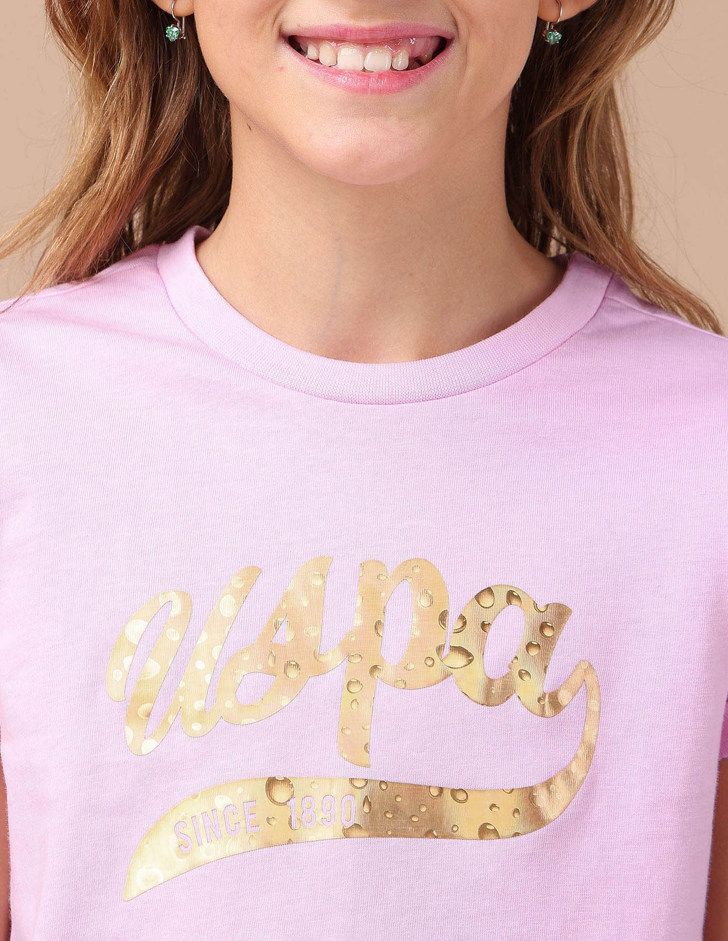 U.S. Polo Assn. Kids Girls Cotton Textured Foil T-Shirt