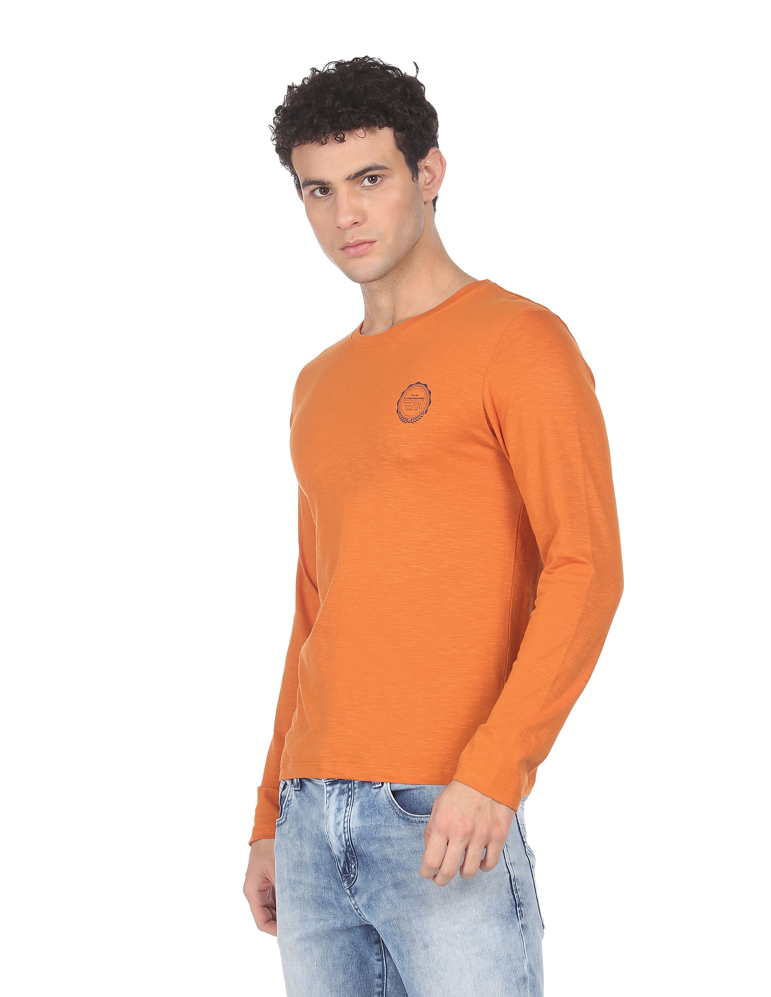 Flying Machine Long Sleeve Cotton Heathered T-Shirt