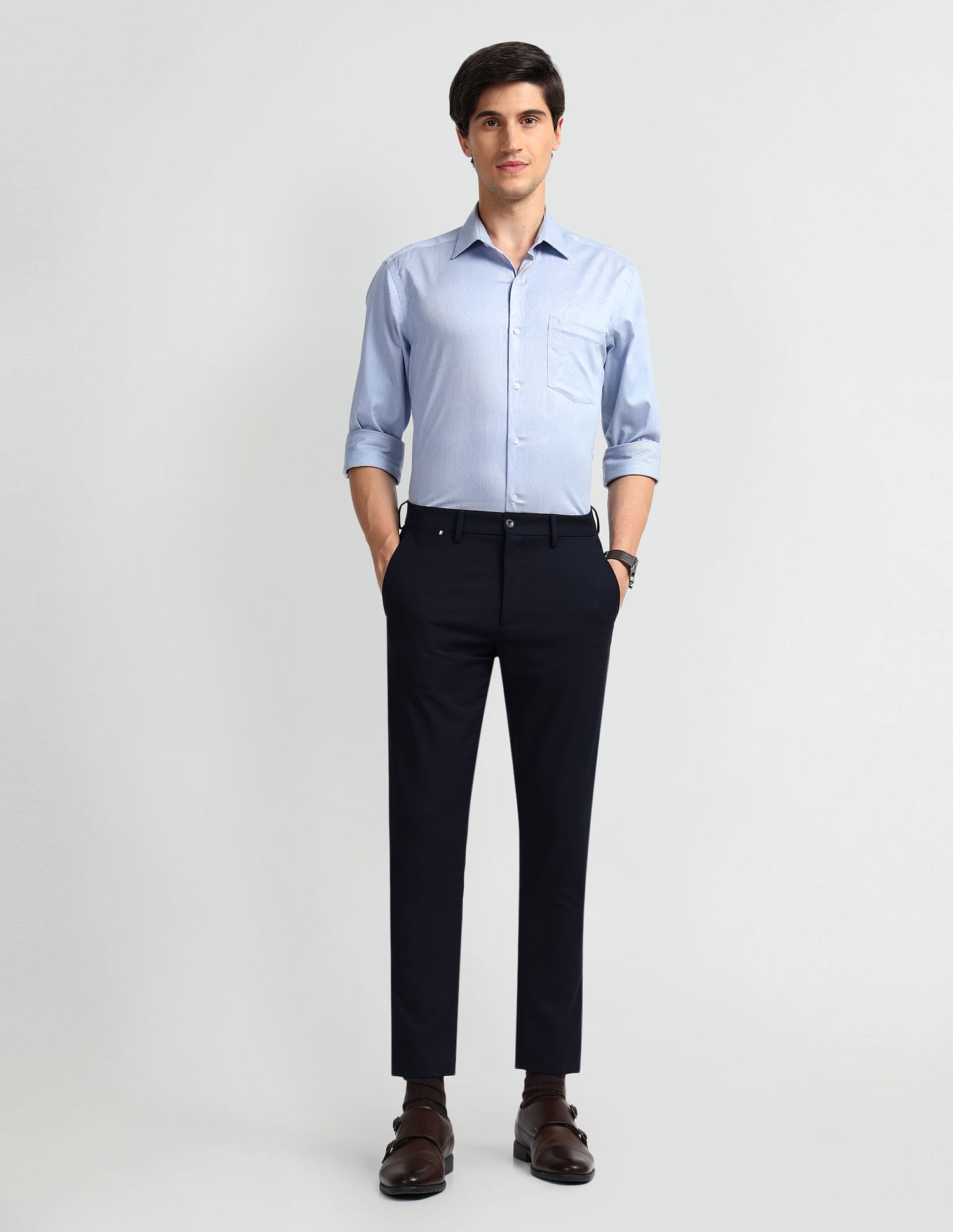 Arrow Newyork Carson Tapered Fit Self Design Trousers
