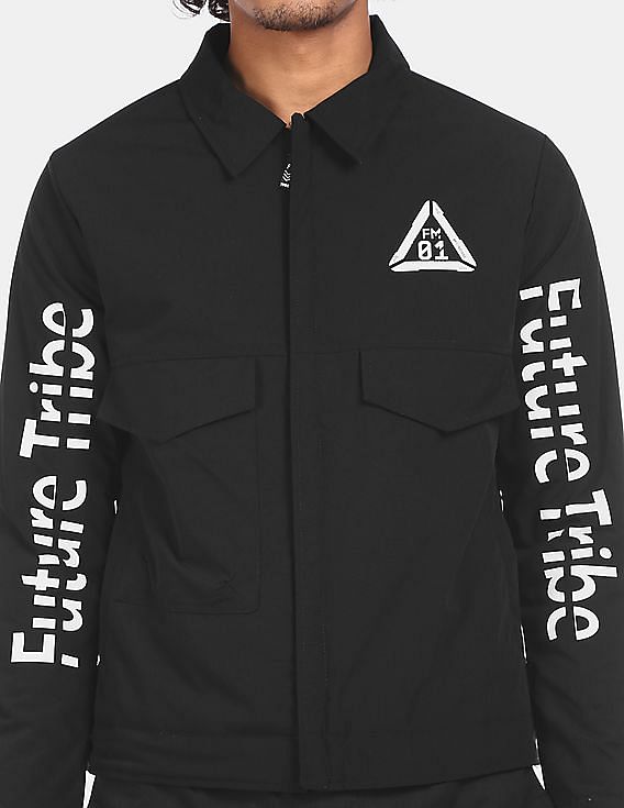 Flying Machine Spread Collar Printed Casual Jacket
