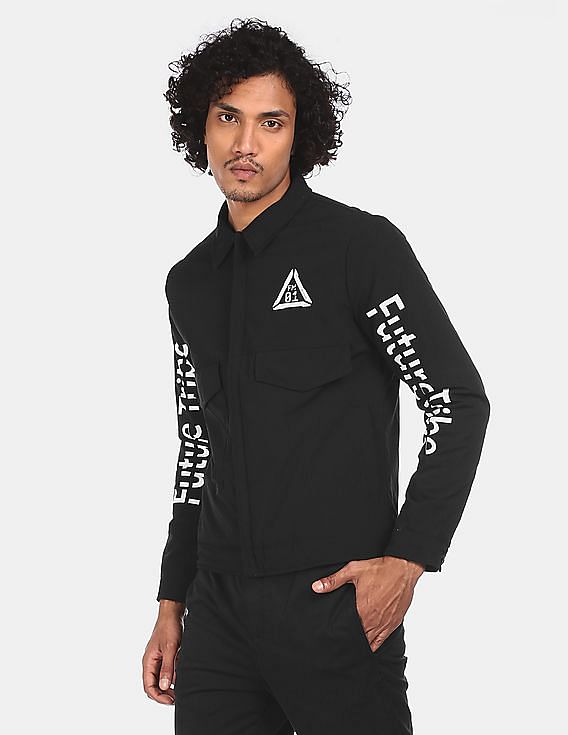 Flying Machine Spread Collar Printed Casual Jacket