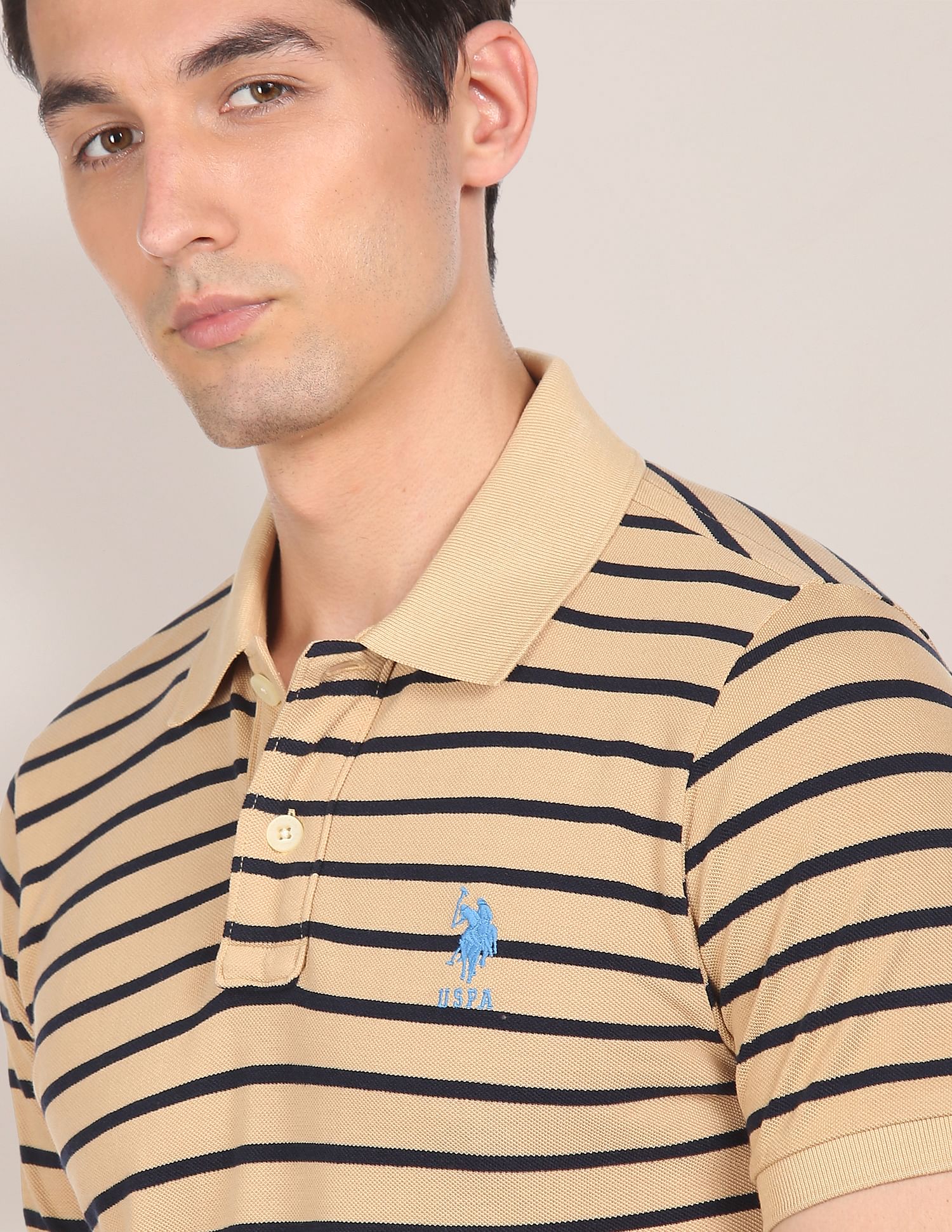 U.S. Polo Assn. Ribbed Collar Striped Polo Shirt