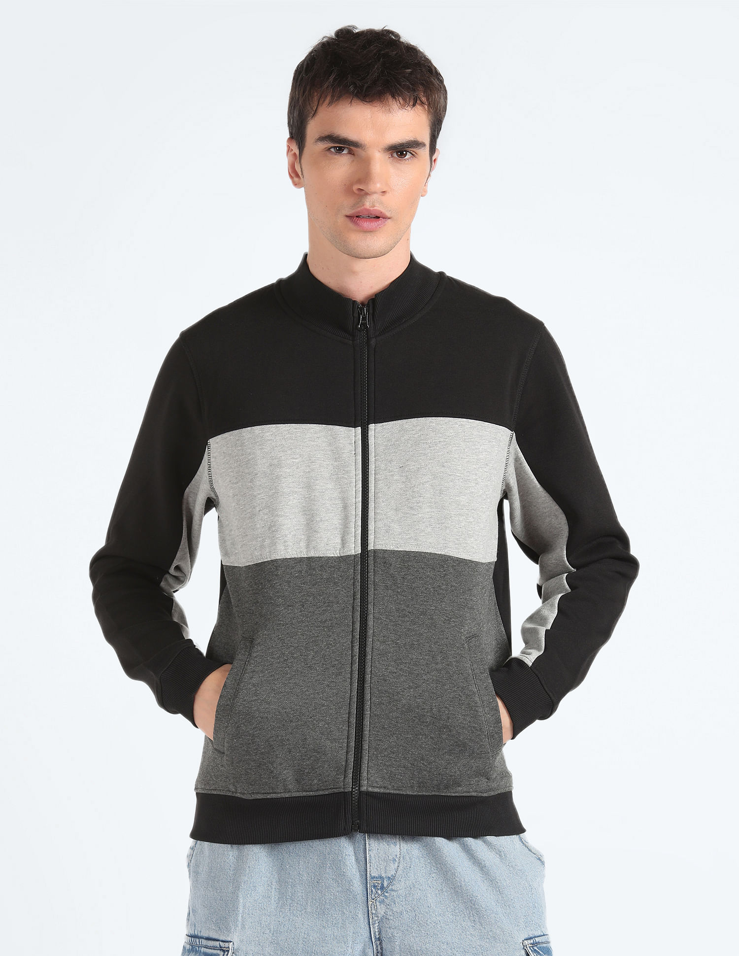 Flying Machine Heathered Panelled Sweatshirt
