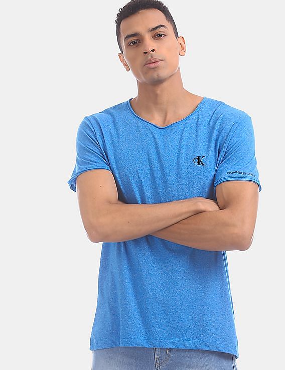 Calvin Klein Men Blue Round Neck Grindle Raw Edge T-Shirt
