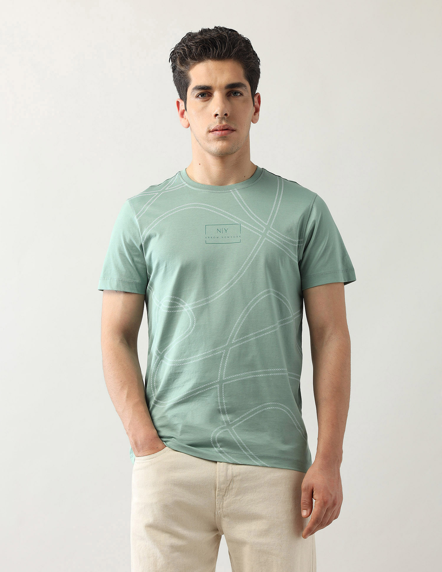 Arrow Newyork Abstract Printed Regular Fit T-Shirt