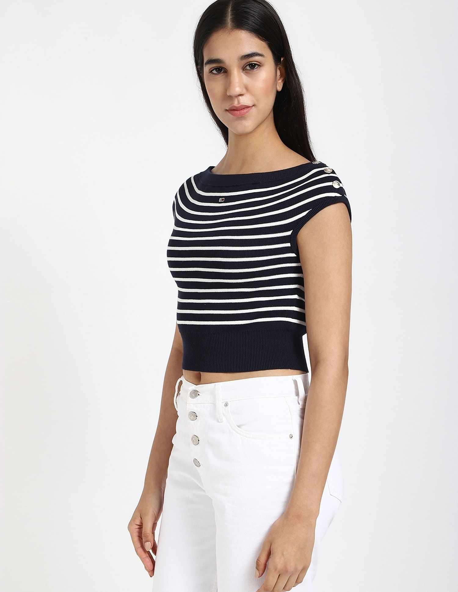 Tommy Hilfiger Slim-Fit Cotton Boat Neck Crop Top