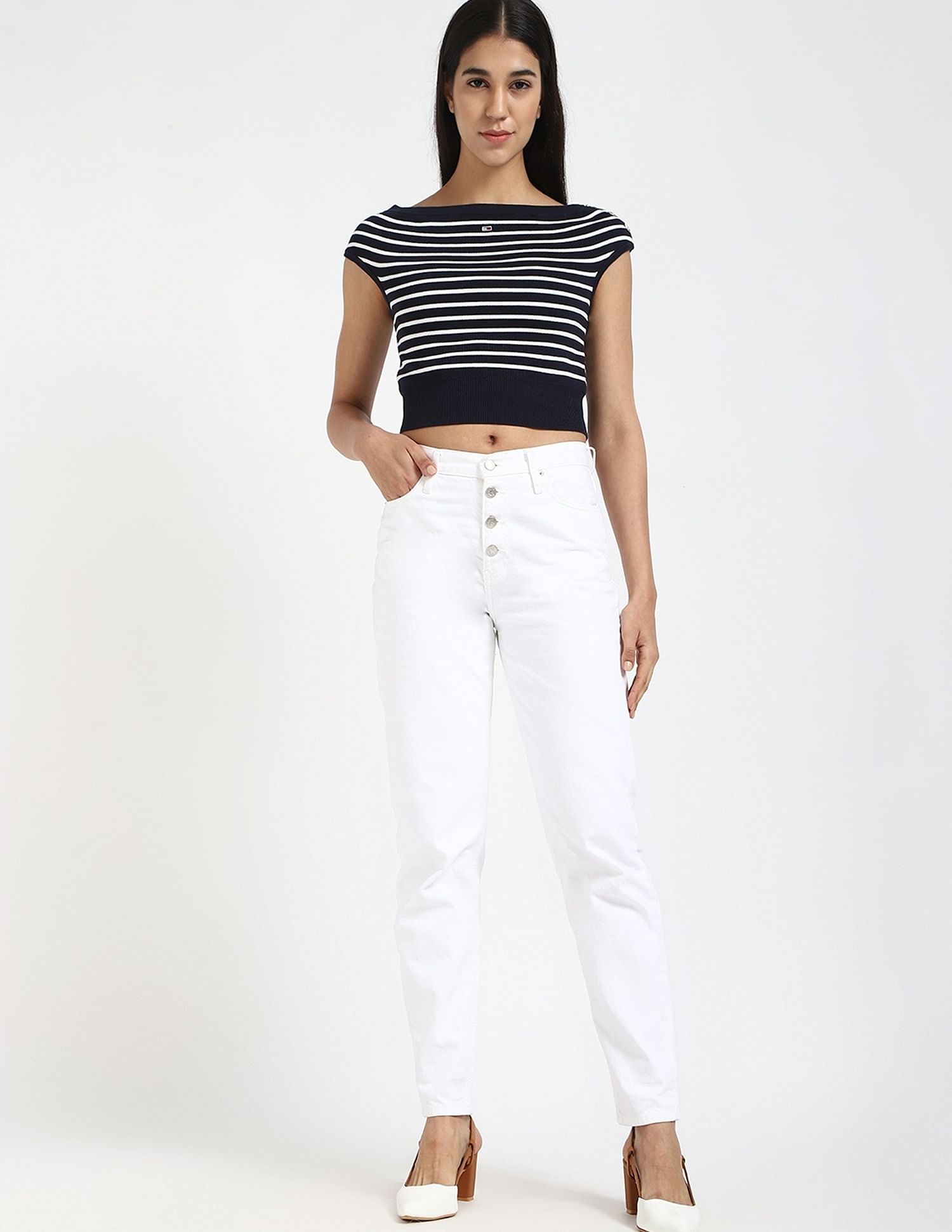 Tommy Hilfiger Slim-Fit Cotton Boat Neck Crop Top