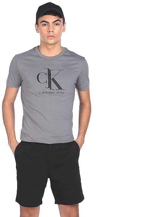 Buy Calvin Klein Men Grey Crew Neck Brand Print T-Shirt 
