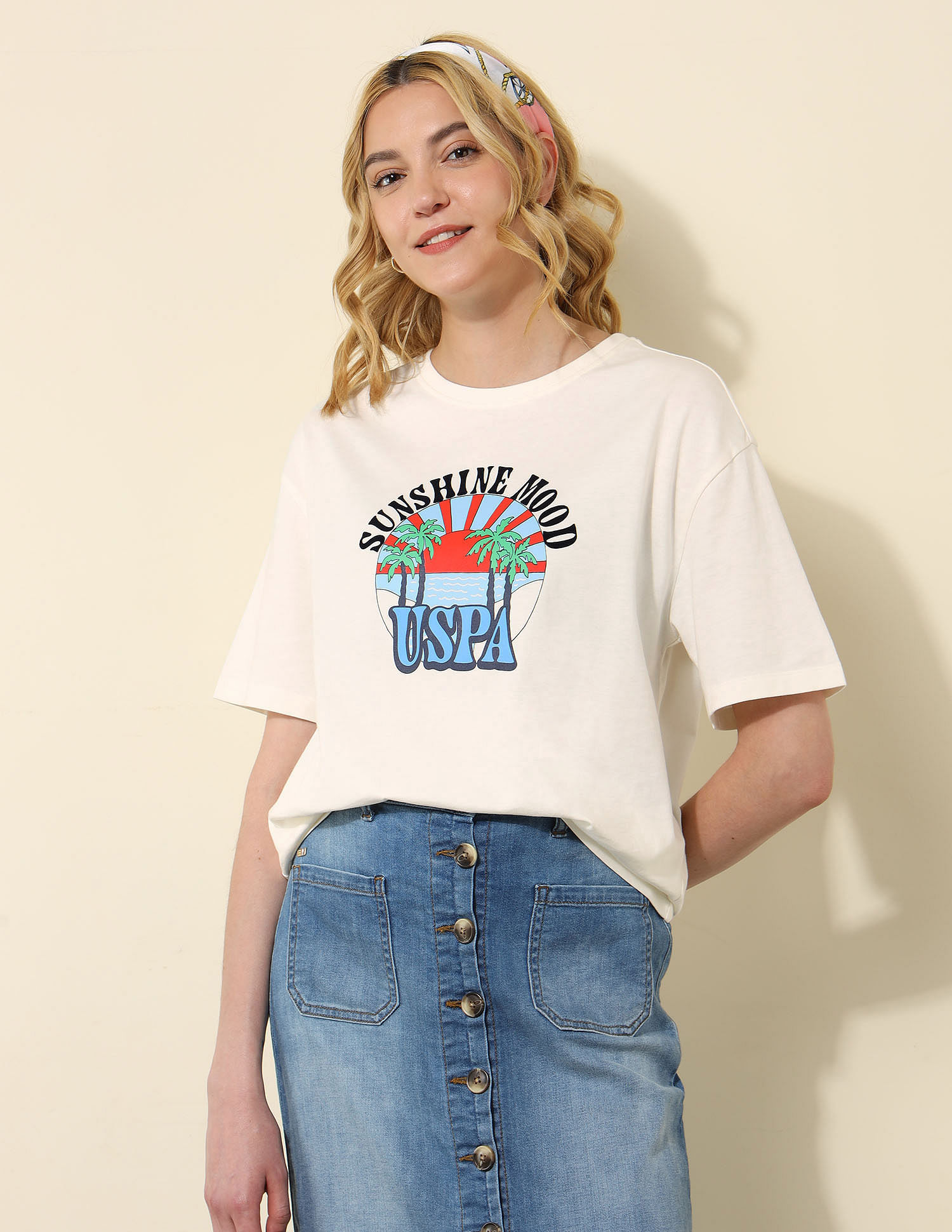 U.S. Polo Assn. Women Boyfriend Fit Tropical Printed T-Shirt