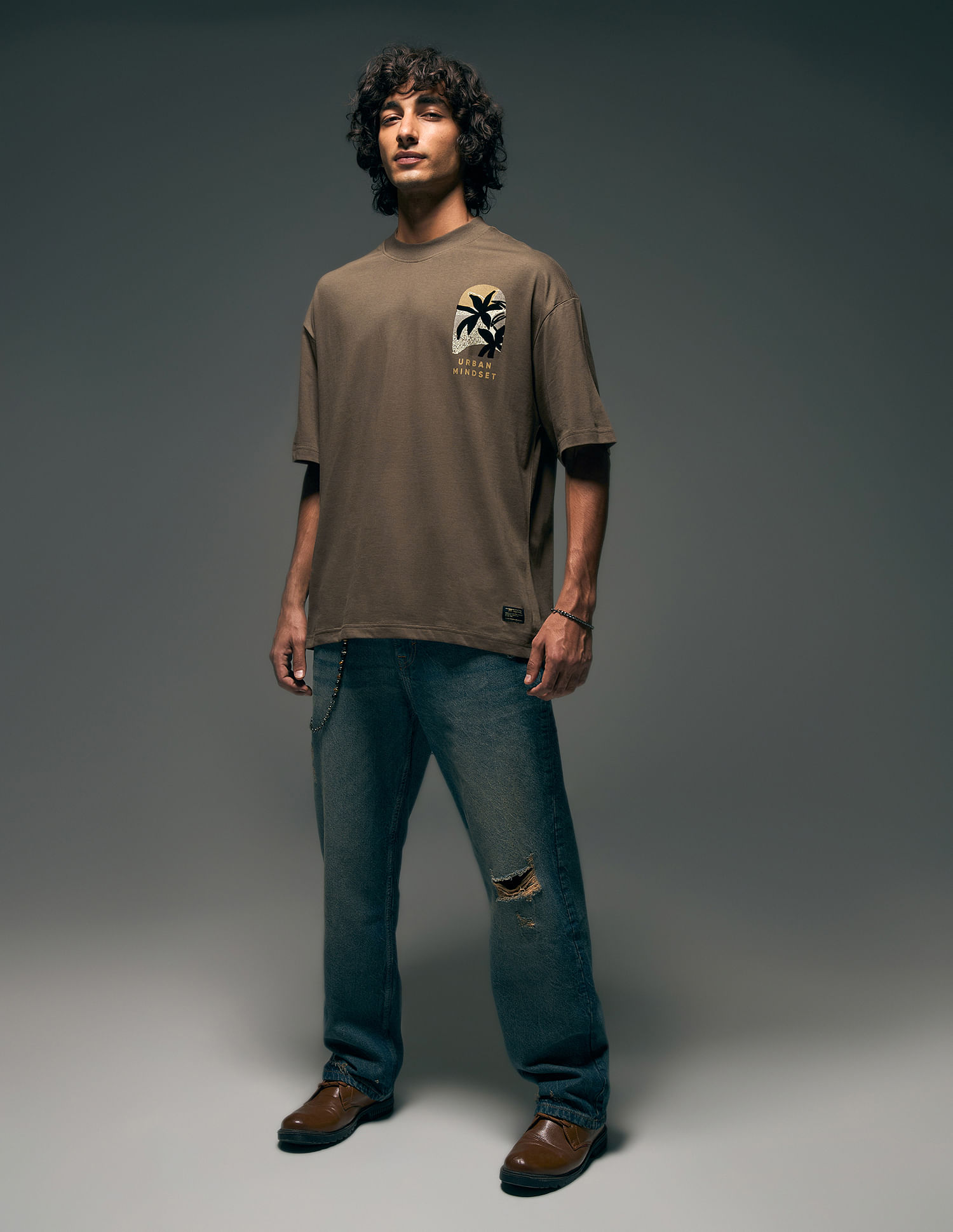 Flying Machine Street Vibe Tropical Back Printed Oversized T-shirt