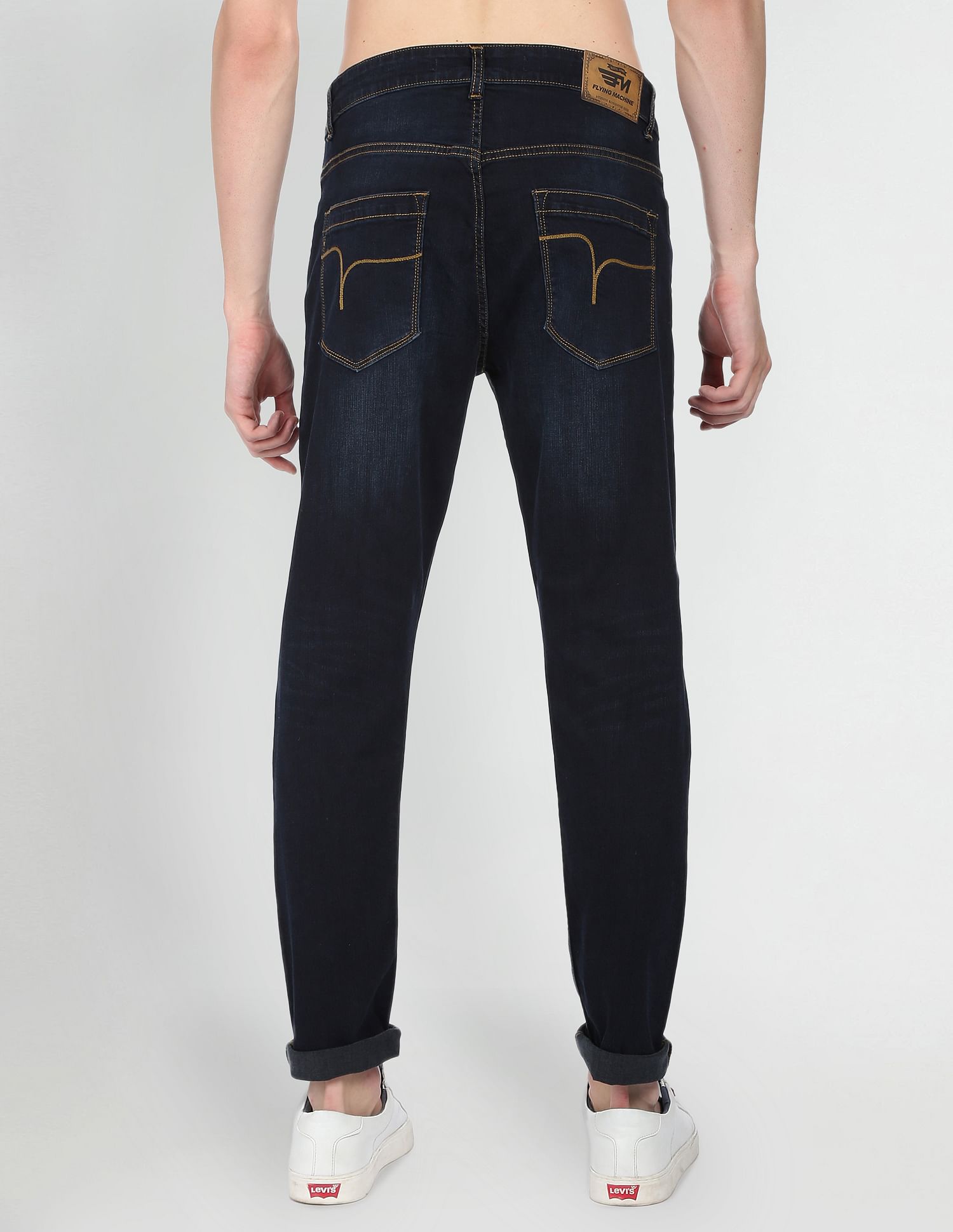 Flying Machine Stone Wash Slash Slim Tapered Fit Jeans