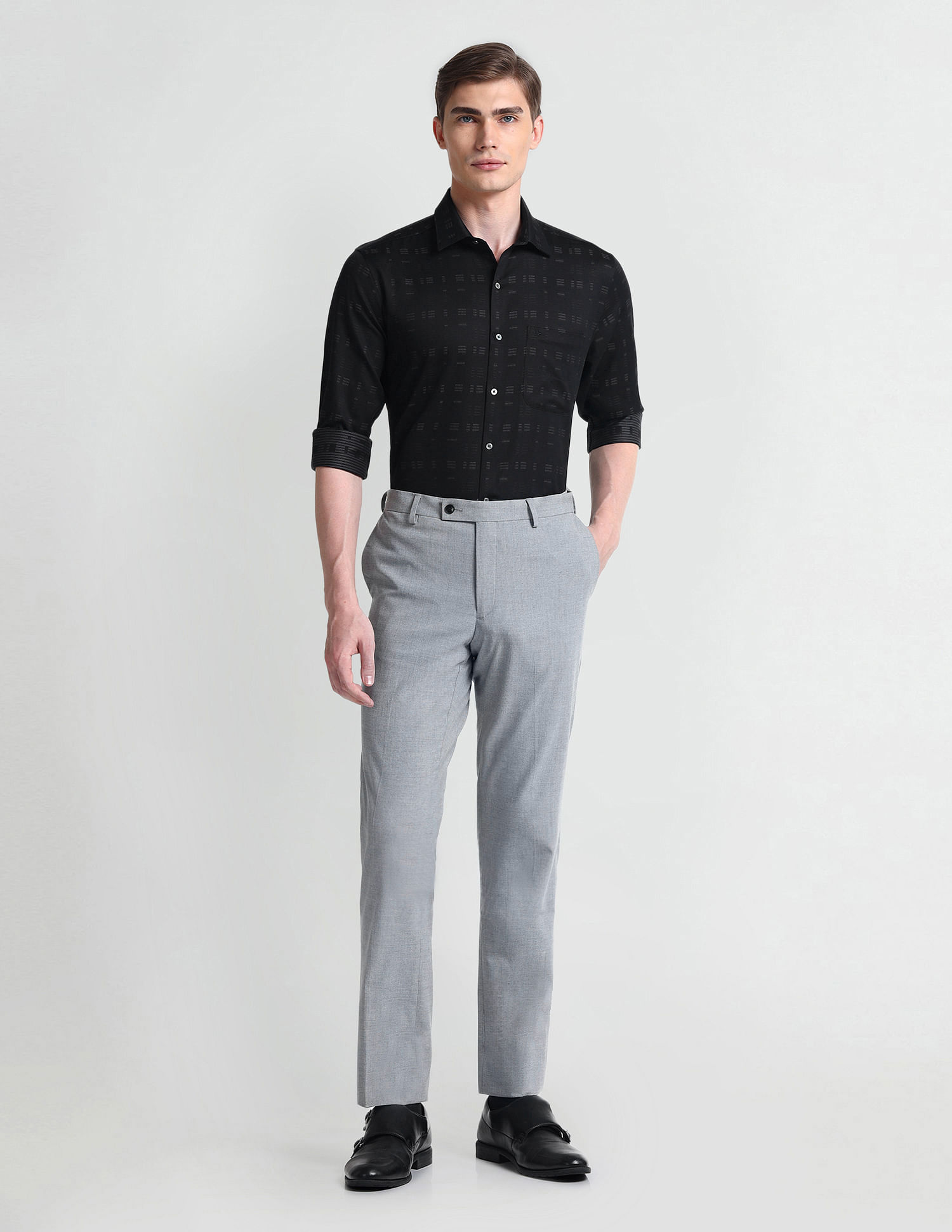 Arrow Patterned Dobby Cotton Shirt