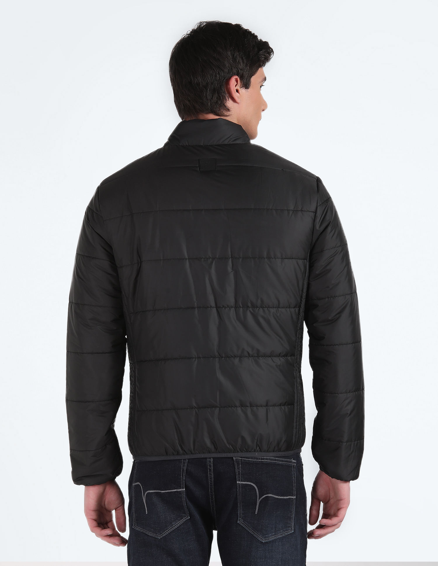 Flying Machine Stand Collar Solid Quilted Jacket