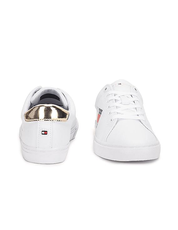 Tommy Hilfiger Women White Lace Up Brand Flag Sneakers