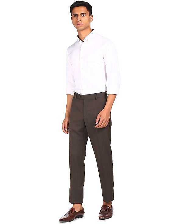 Buy Arrow Men Dark Brown Flat Front Solid Formal Trousers  NNNOWcom