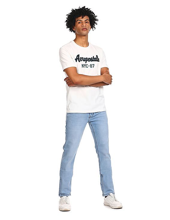 Aeropostale Men White Cotton Appliqued Logo T-Shirt