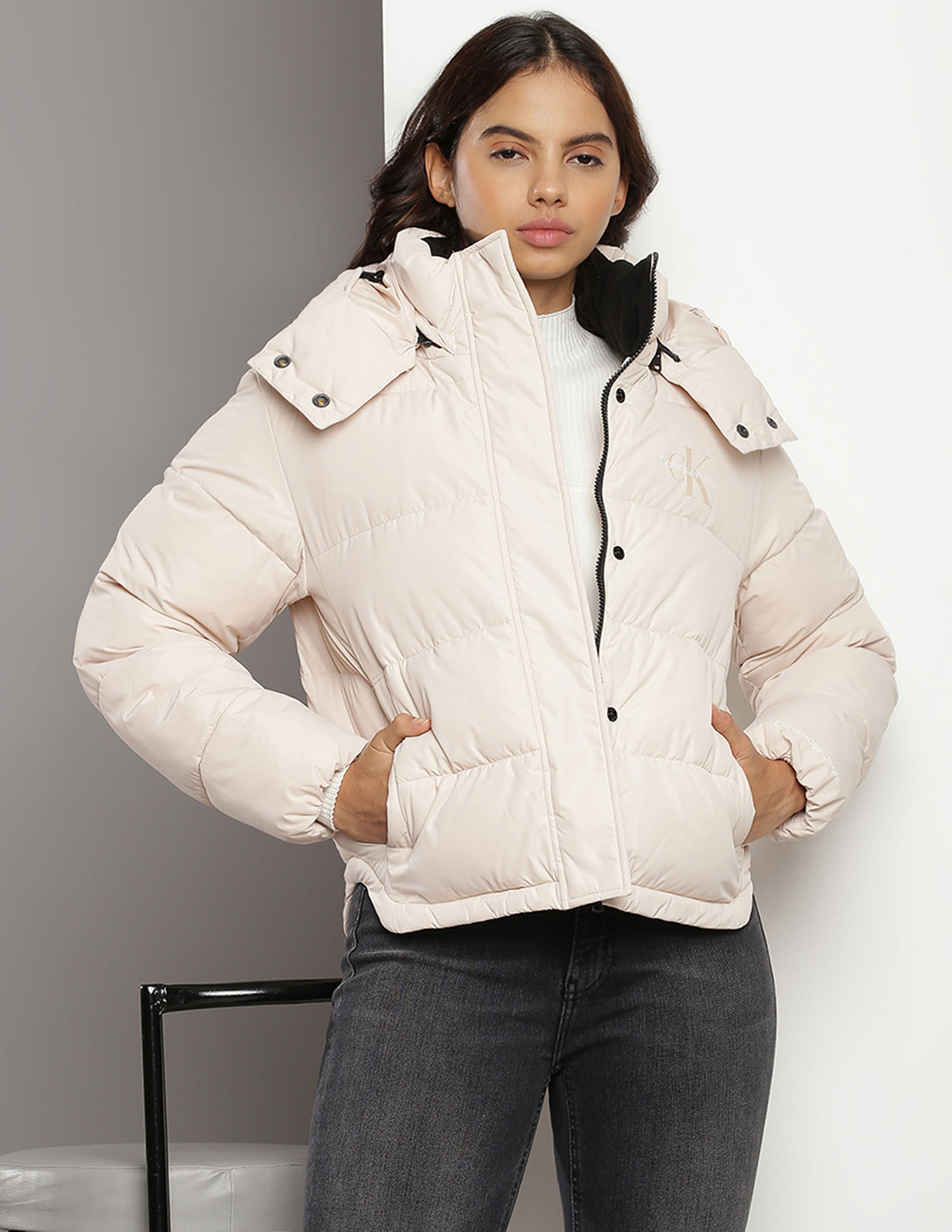 Calvin klein puffer hot sale jacket with fur hood